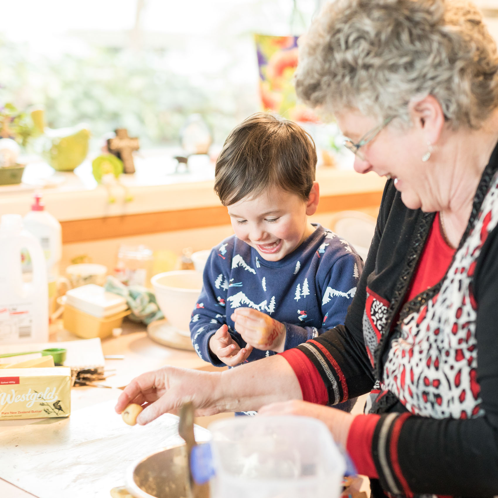 Advertising imagery of Josiah Baking with Grandma